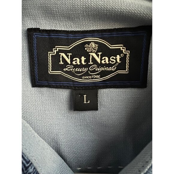 Nat Nast Mens Vintage Blue Silk Button Front Camp Shirt Large Pocket Lightweight - Picture 5 of 8